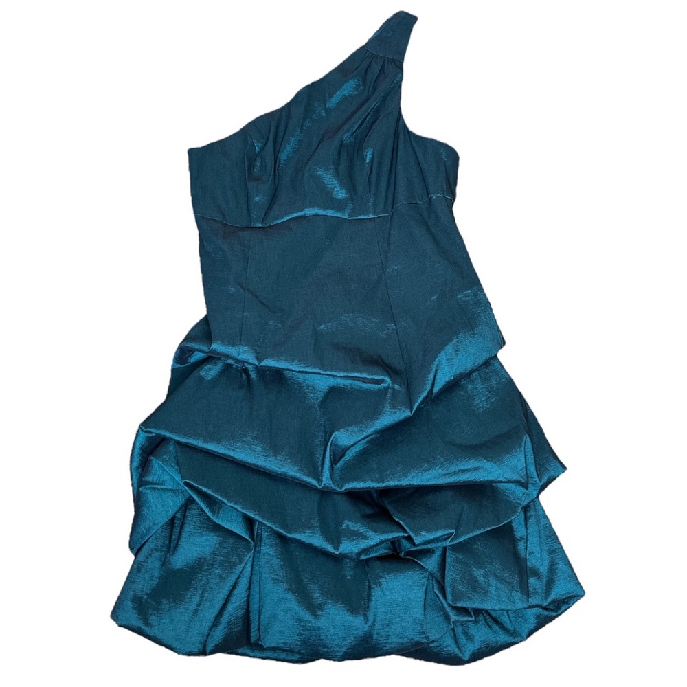 LE CHATEAU Puffball Tiered One Shoulder Cocktail Party Dress Emerald Green Sz M